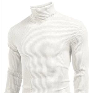 White Ribbed Slim Fit Turtle Neck